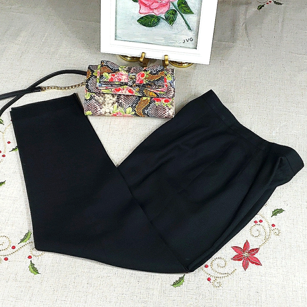 Talbots Straight Leg Rayon Linen Black Career Pants EUC